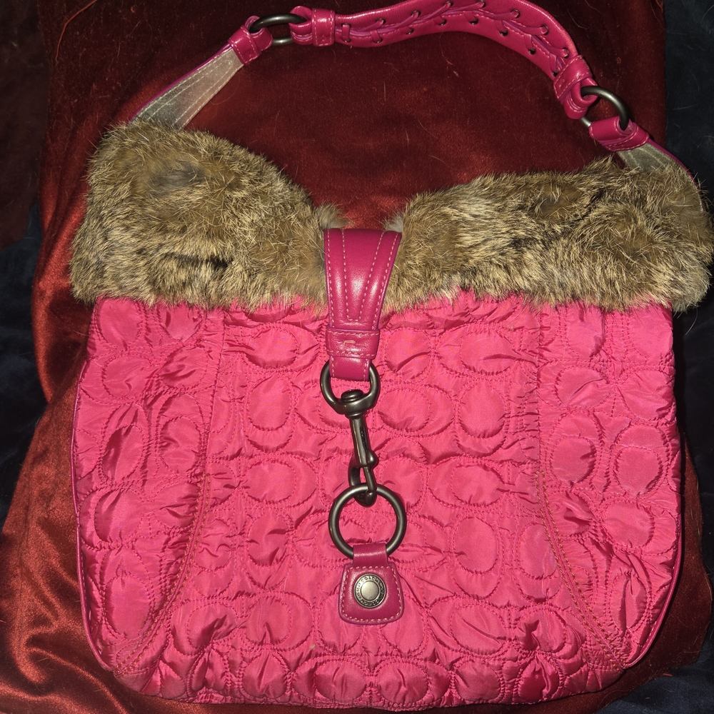 Coach Pink and Brown Shoulder Bag with Quilted Design
